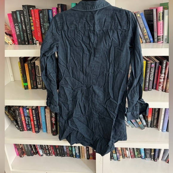 A new day dark wash chambray denim Jean long sleeve collared shirt dress - Picture 4 of 5